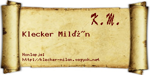 Klecker Milán névjegykártya